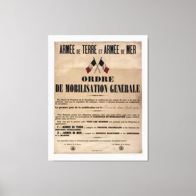 Die Mobilisierung in Frankreich am 1. August 1914 Leinwanddruck (Vorderseite)