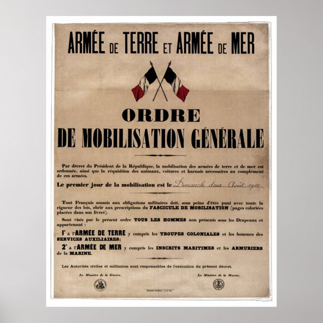 Die Mobilisierung in Frankreich am 1. August 1914 Poster (Vorne)