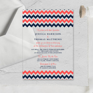 Die moderne Chevron-Hochzeitskollektion Navy & Cor Acryleinladungen