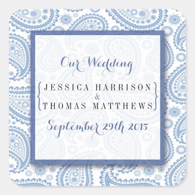 Die moderne Paisley Wedding Collection - Blue Quadratischer Aufkleber (Vorderseite)