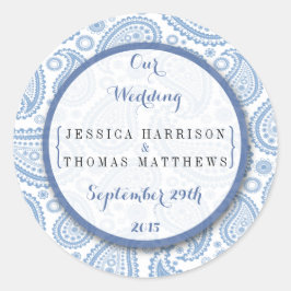 Die moderne Paisley Wedding Collection - Blue Runder Aufkleber