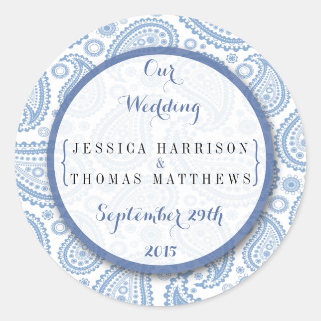 Die moderne Paisley Wedding Collection - Blue Runder Aufkleber (Vorderseite)