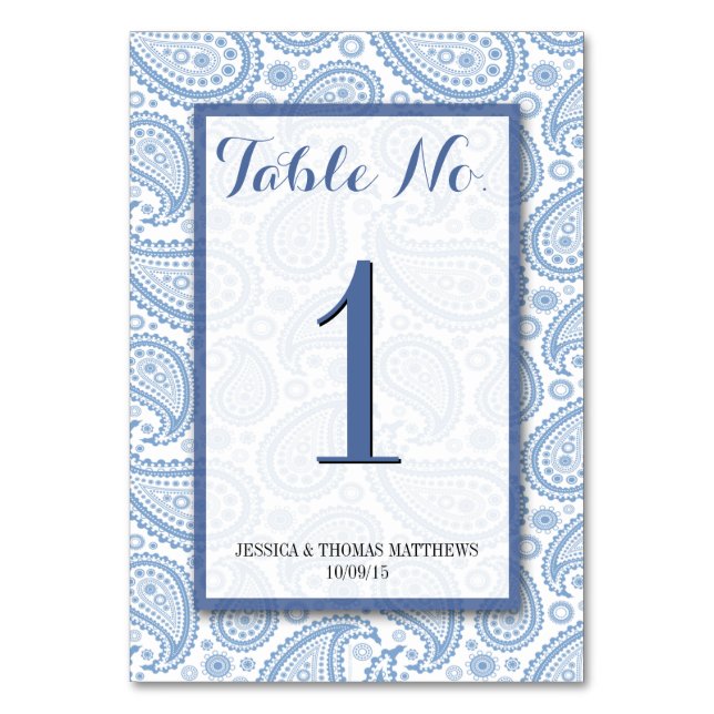 Die moderne Paisley Wedding Collection - Blue Tischnummer (Vorderseite)