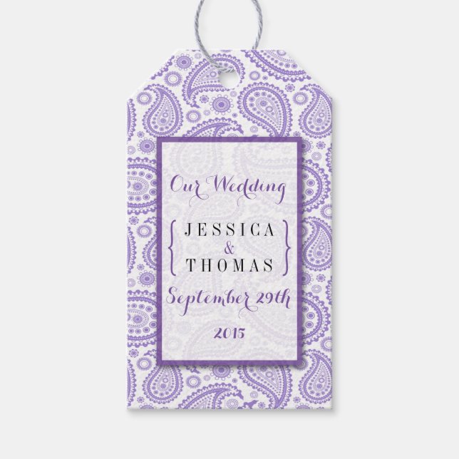 Die moderne Paisley Wedding Collection - Lila Geschenkanhänger (Vorderseite)
