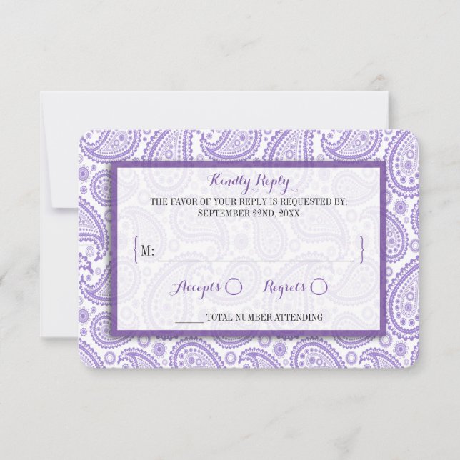 Die moderne Paisley Wedding Collection - Lila RSVP Karte (Vorderseite)
