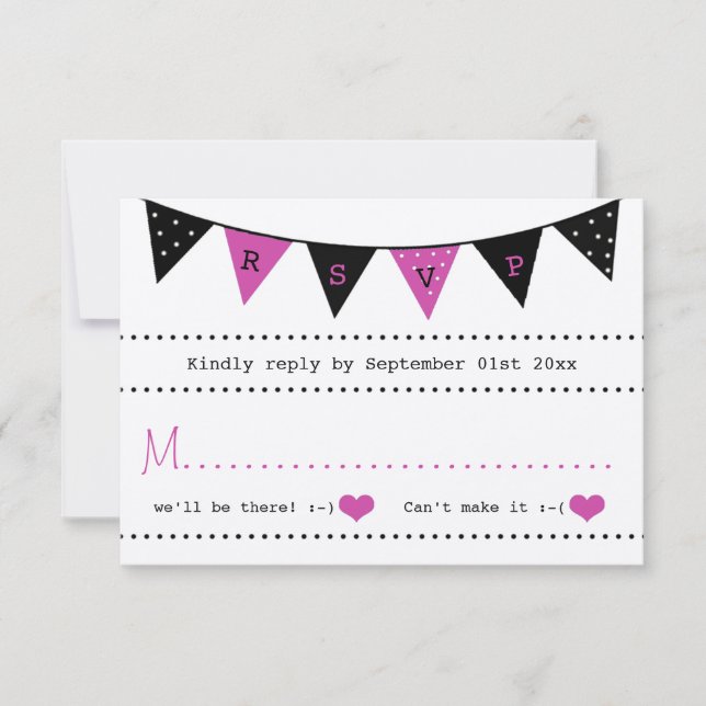 Die moderne rosa Hochzeitskollektion RSVP Karte (Vorderseite)