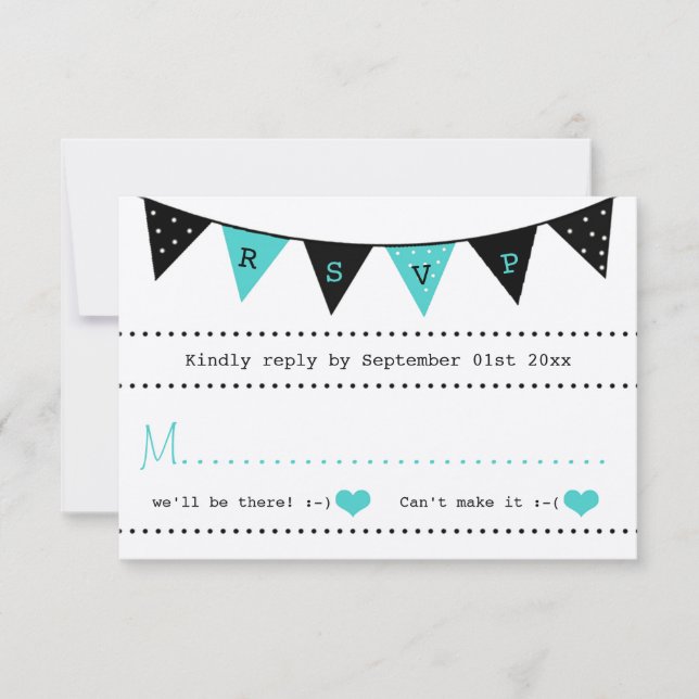Die moderne türkisfarbene Hochzeitskollektion RSVP Karte (Vorderseite)