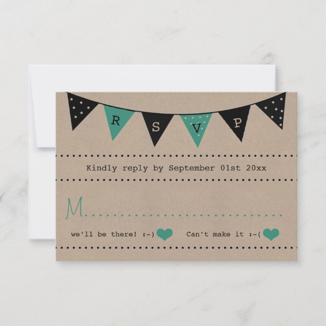Die moderne türkisfarbene Hochzeitskollektion RSVP Karte (Vorderseite)