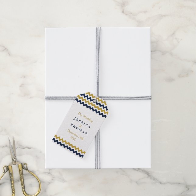 Die moderne Zickzack Hochzeitskollektion - Navy &  Geschenkanhänger (Mit Garn)
