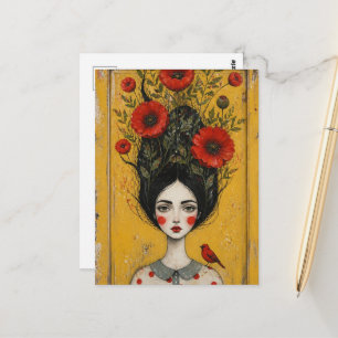 Die Mohnfrau Mixed Media Malerei Postkarte