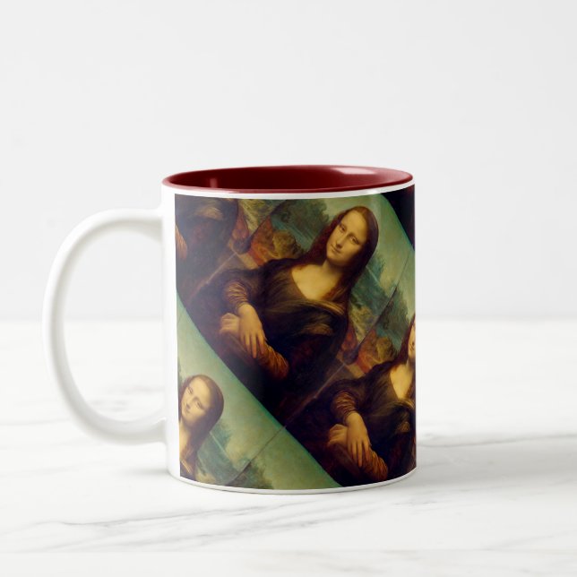 Die Mona Lisa durch Leonardo da Vinci Zweifarbige Tasse (Links)