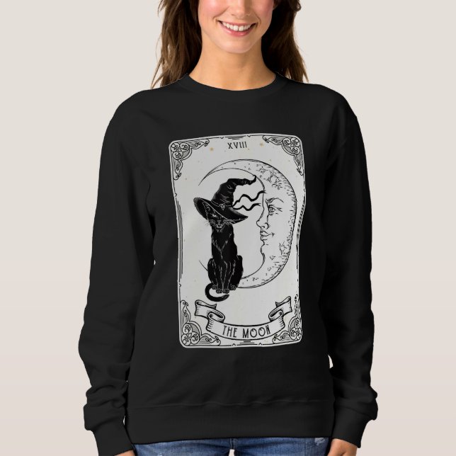 Die Mond-Tarot-Karte schreit schwarze Katze Cresce Sweatshirt (Vorderseite)