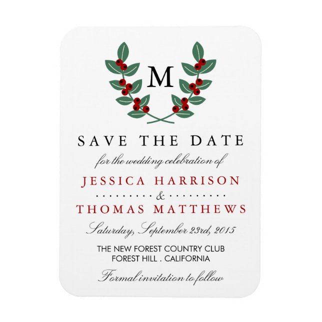 Die Monogram Berry Bush Wedding Collection Magnet (Vertikal)