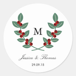 Die Monogram Berry Bush Wedding Collection Runder Aufkleber