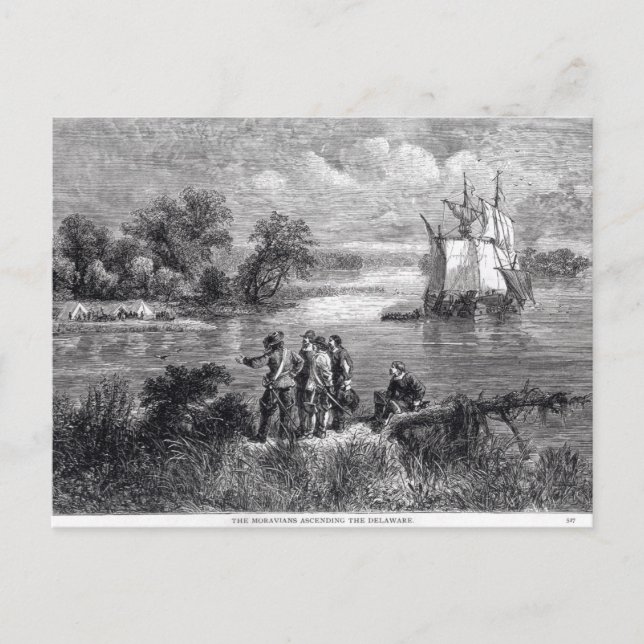 Die Moraos, die das Delaware erreichen Postkarte (Vorderseite)