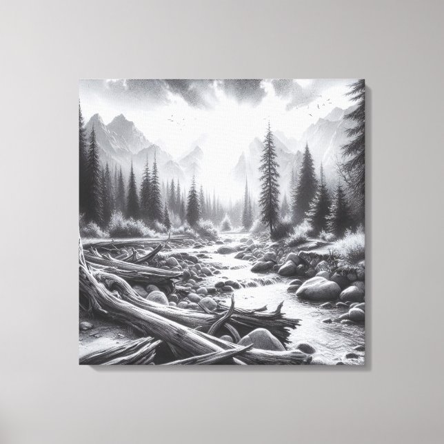 Die Morgendämmerung bricht über die Pinienwälder Leinwanddruck (Vorderseite)