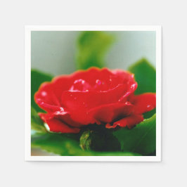 Die morgendliche rote Rose mit Tau-Tropfen Napkins Serviette
