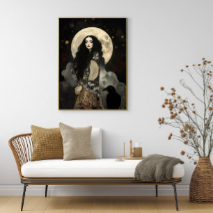 Die Morrigan-Göttin mit Rabe Dark Art Nouveau Poster