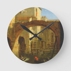 Die Mühle (Öl auf Leinwand) Runde Wanduhr
