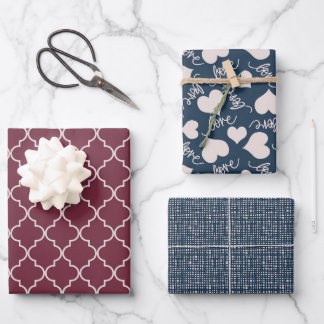 Die Muster Burgund und Marineblau Geschenkpapier Set