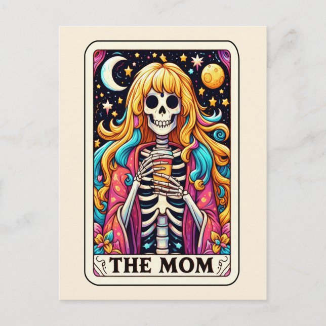 Die Mutter Tarot Kaffee Skelett Hippie Mutter Postkarte (Vorderseite)