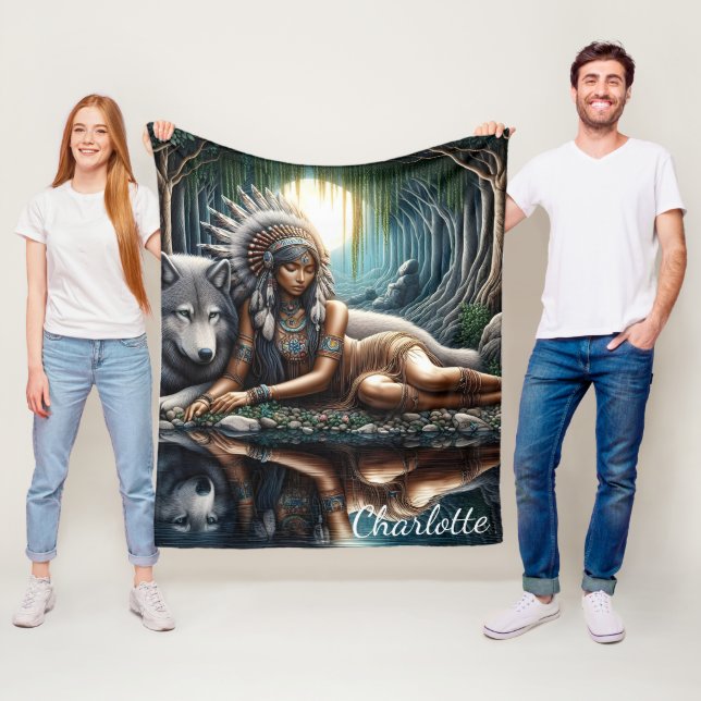 Die Mutterin teilt einen Moment mit dem Wolf Fleecedecke (Beispiel)