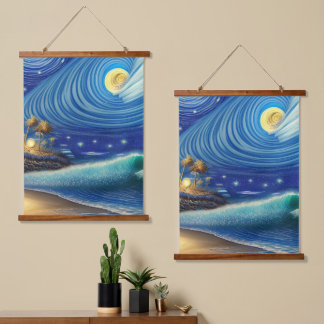 Die Mystik einer blauen Welle Wandteppich Mit Holzrahmen