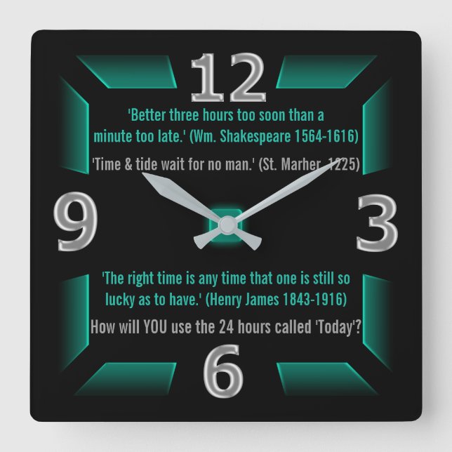 Die nächsten 24 Stunden sind Ihre (grün, schwarz,  Quadratische Wanduhr (Vorderseite)