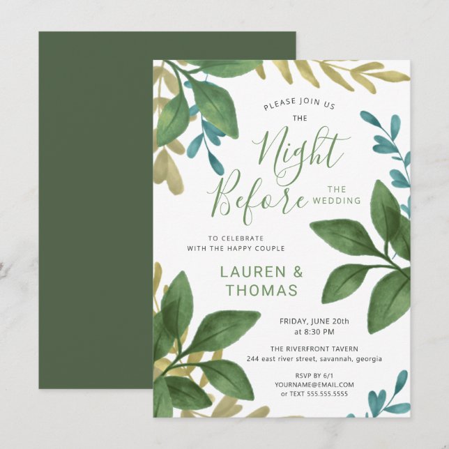 Die Nacht, bevor sie Aquarell-Laub Wedding, laden Einladung (Vorne/Hinten)