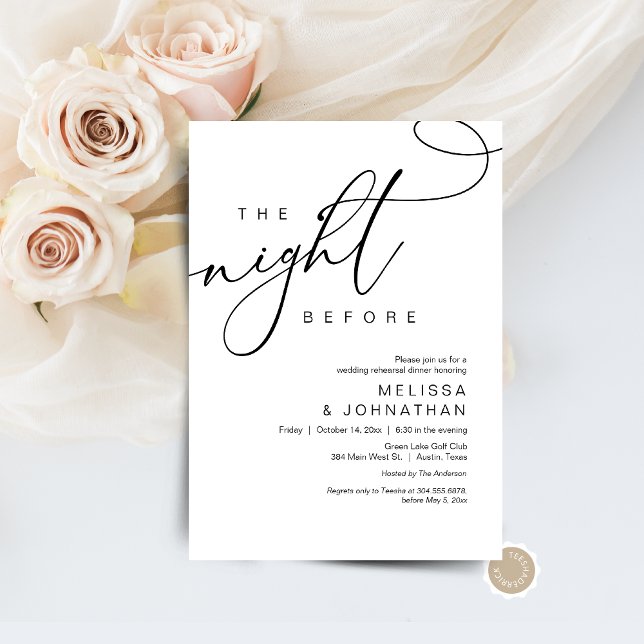 Die Nacht davor, Hochzeit Probe Dinner Einladung (The Night Before, Wedding Rehearsal Dinner Invitation Card, Modern romantic theme, Digital download)