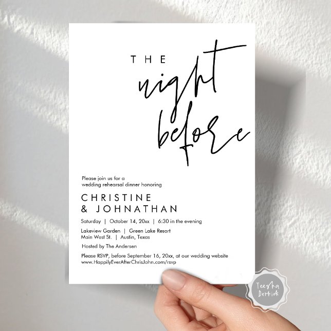 Die Nacht davor, Hochzeit Probe Dinner Einladung (The Night Before, Wedding Rehearsal Dinner Invitation Card, in Modern minimalist design themed)