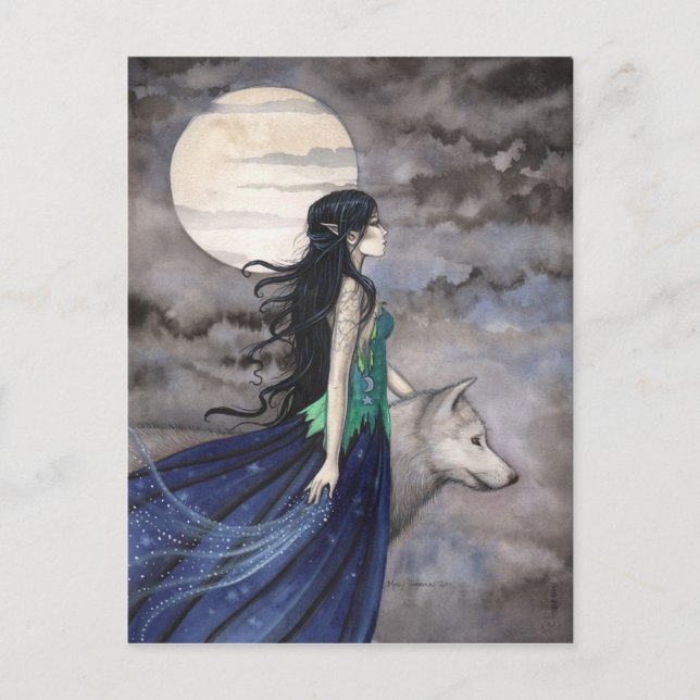 Die Nacht der Wolf Fantasy Art Postcard Postkarte (Vorderseite)