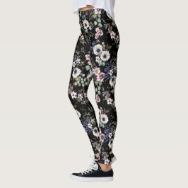 Die Nacht im Garten Schwarz-weiß und rosa  Leggings