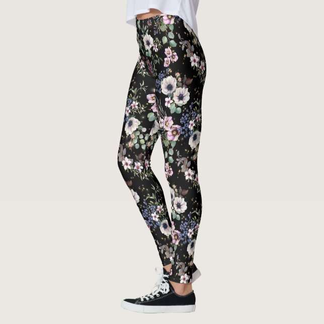 Die Nacht im Garten Schwarz-weiß und rosa  Leggings (Links)