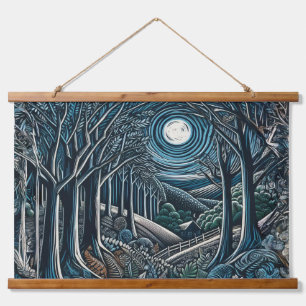 Die Nacht im Wald Wandteppich Mit Holzrahmen