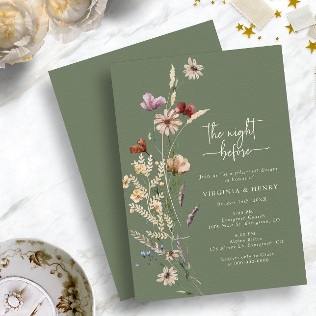 Die Nacht vor dem Probe florieren Einladung (Sage Green Floral The Night Before Rehearsal Dinner Invitation by Painted Paperie
)