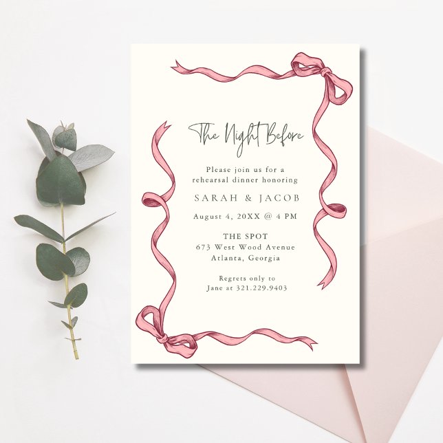 Die Nacht vor dem Probe mit rosa Band Einladung (Pink Ribbon The Night Before Rehearsal Dinner Invitation)
