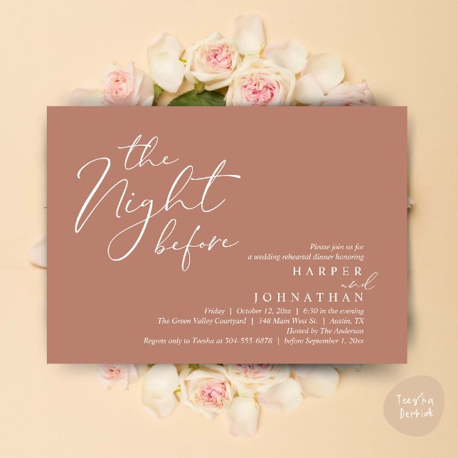 Die Nacht vor dem romantischen Hochzeitsessen Prob Einladung (The Night Before Romantic Wedding Rehearsal Dinner Modern Invites Card PDF Terracotta Earthy Brown)