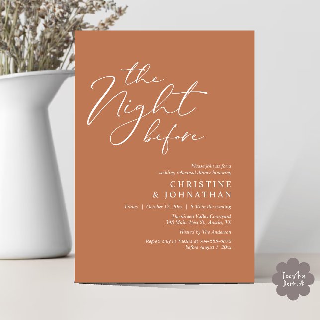 Die Nacht vor dem romantischen Hochzeitsessen Prob Einladung (The Night Before Romantic Wedding Modern Rehearsal Dinner Invites Card Hosted Parents Copper Brown)
