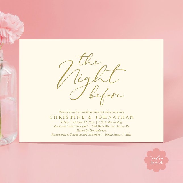 Die Nacht vor dem romantischen Hochzeitsessen Prob Einladung (The Night Before Romantic Wedding Modern Rehearsal Dinner Invites Card Hosted Parents Yellow Gold)