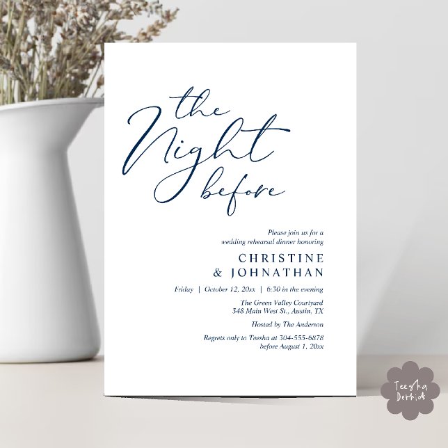 Die Nacht vor dem romantischen Hochzeitsessen Prob Einladung (The Night Before Romantic Wedding Modern Rehearsal Dinner Invites Card Hosted Parents Navy Blue)