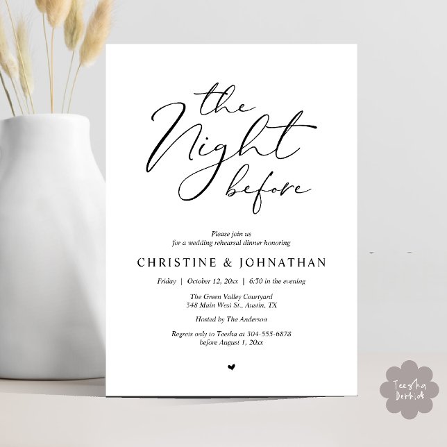 Die Nacht vor dem romantischen Hochzeitsessen Prob Einladung (The Night Before Romantic Wedding Modern Rehearsal Dinner Invites Card Hosted Parents Black White)