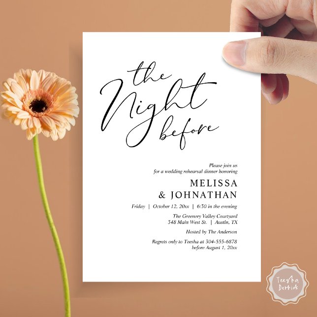 Die Nacht vor dem romantischen Hochzeitsessen Prob Einladung (The Night Before Romantic Modern Wedding Rehearsal Dinner Aesthetic Invites Card PDF Black White)