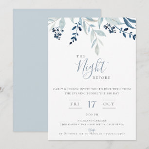 Die Nacht vor der blauen floralen Probe-Dinner-Par Einladung