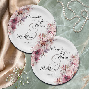 Die Nacht vor der Dusty Pink Boho Floral Hochzeit Pappteller