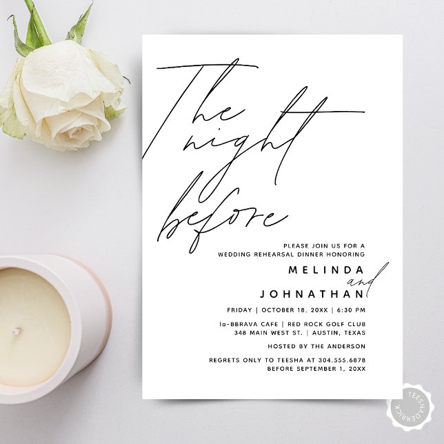 Die Nacht vor der Hochzeit Probe Abendessen Party  Einladung (The Night Before, Wedding Rehearsal Dinner Party Invitation Card, in Modern Minimal Design)
