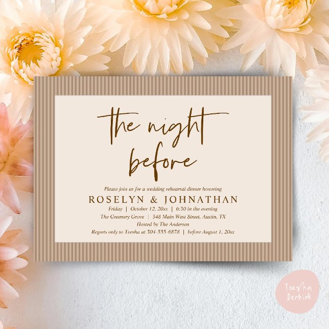 Die Nacht vor der klassischen neutralen Hochzeitss Einladung (The Night Before Classic Neutral Wedding Rehearsal Invitation card PDF Earthy Brown)
