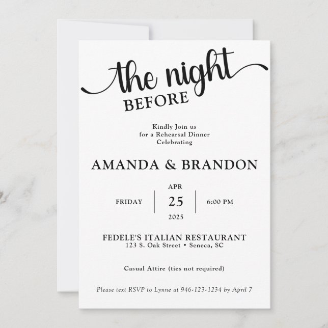 Die Nacht vor der Probe Einladung (Vorderseite)