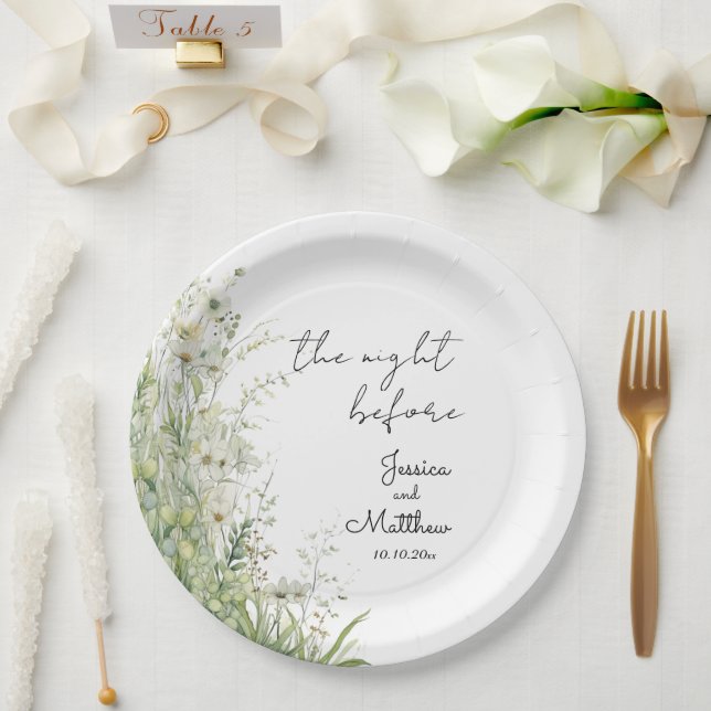 Die Nacht vor Dusty Sage Green Blume Hochzeit Pappteller (Hochzeit)