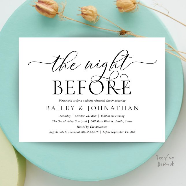 Die Nacht Vorher, Moderne Hochzeitsprobe-Abendesse Einladung (Modern Wedding Rehearsal Dinner, The Night Before Invitation Card in Black and White)